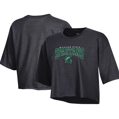 Women's Champion Heather Charcoal Michigan State Spartans Boyfriend Cropped T-Shirt