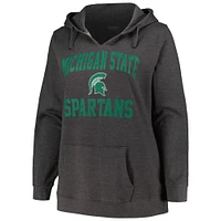 Women's Champion Heather Charcoal Michigan State Spartans Plus Heart & Soul Notch Neck Pullover