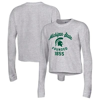 T-shirt court à manches longues pour femme Champion Heather Grey Michigan State Spartans Boyfriend