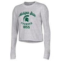 T-shirt court à manches longues pour femme Champion Heather Grey Michigan State Spartans Boyfriend