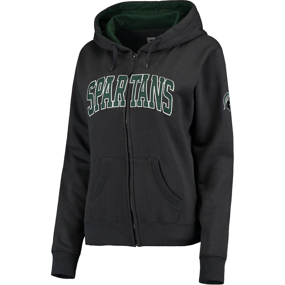 Women's Charcoal Michigan State Spartans Arched Name Full-Zip Hoodie