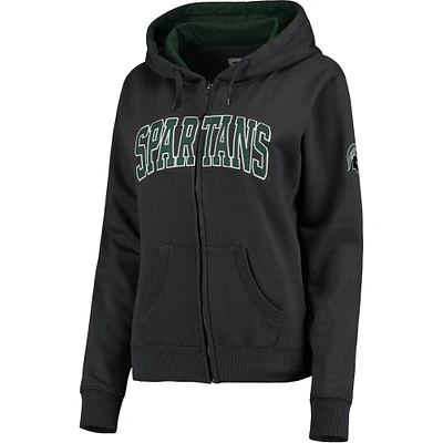 Sweat à capuche zippé pour femme Michigan State Spartans anthracite avec nom arqué