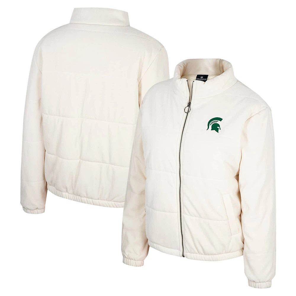 Women's Colosseum Cream Michigan State Spartans So Hot Right Now Quilted Puffer Full-Zip Jacket