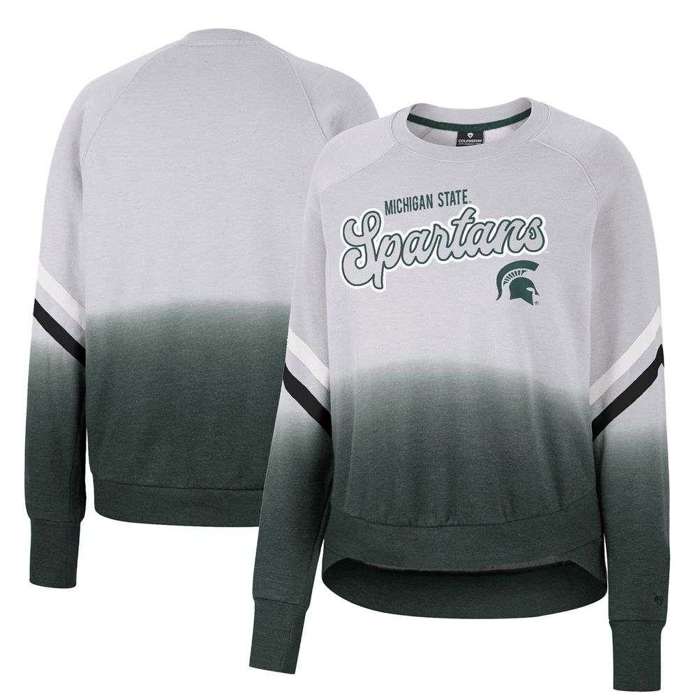 Women's Colosseum Gray Michigan State Spartans Cue Cards Dip-Dye Raglan Pullover Sweatshirt