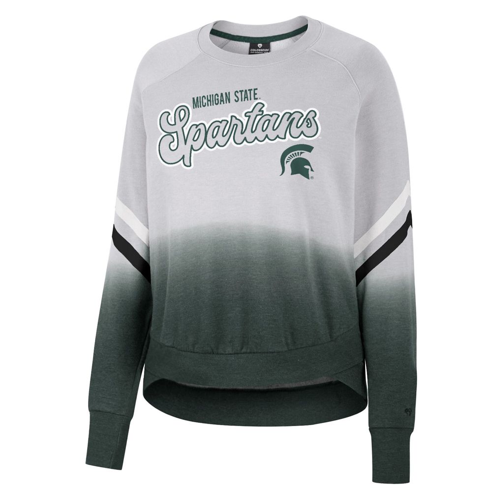 Women's Colosseum Gray Michigan State Spartans Cue Cards Dip-Dye Raglan Pullover Sweatshirt