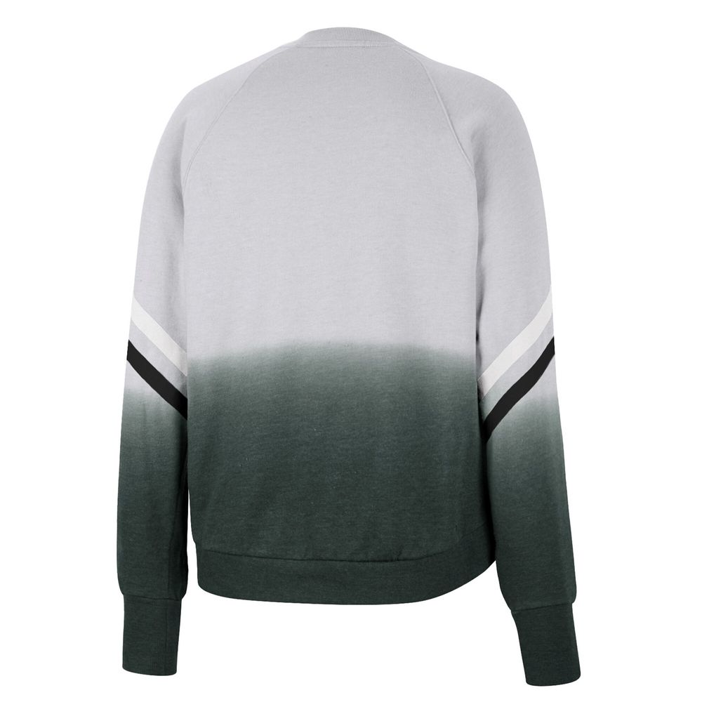 Women's Colosseum Gray Michigan State Spartans Cue Cards Dip-Dye Raglan Pullover Sweatshirt