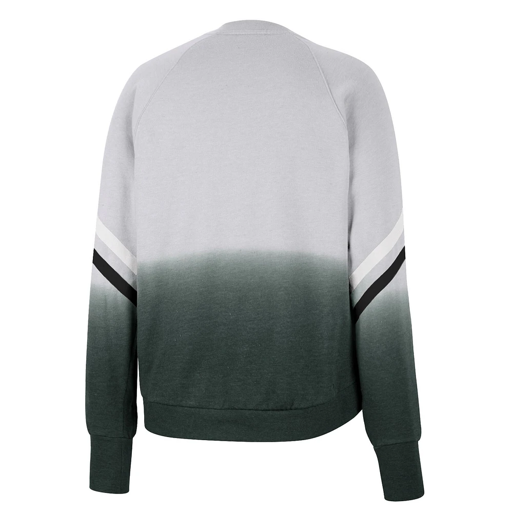 Colosseum Grey Michigan State Spartans Cue Cards Dip-Dye Raglan Sweat-shirt à enfiler pour femme