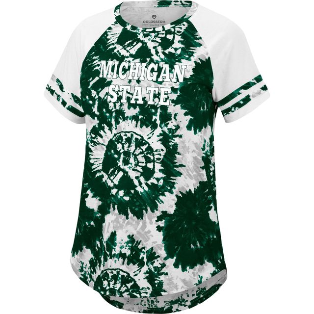 T-shirt raglan surdimensionné tie-dye Annie des Michigan State Spartans pour femmes, vert Colosseum/blanc