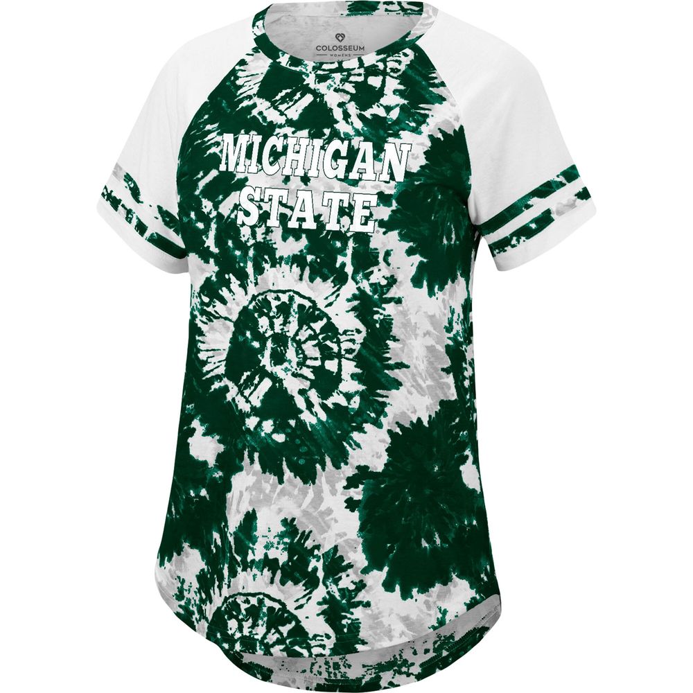 Women's Colosseum Green/White Michigan State Spartans Annie Oversized Tie-Dye Raglan T-Shirt