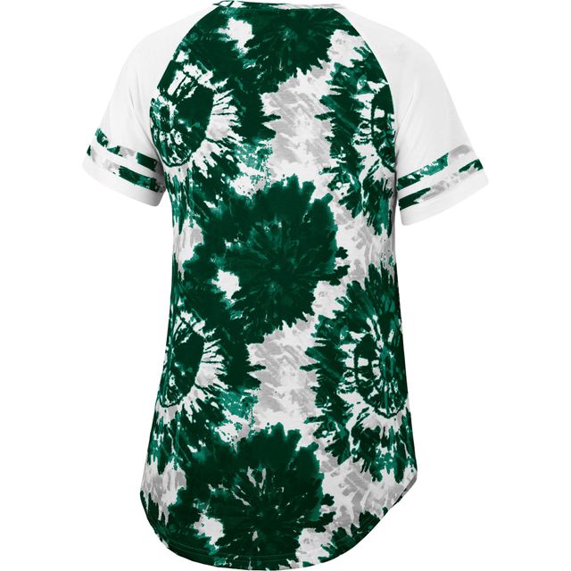 T-shirt raglan surdimensionné tie-dye Annie des Michigan State Spartans pour femmes, vert Colosseum/blanc