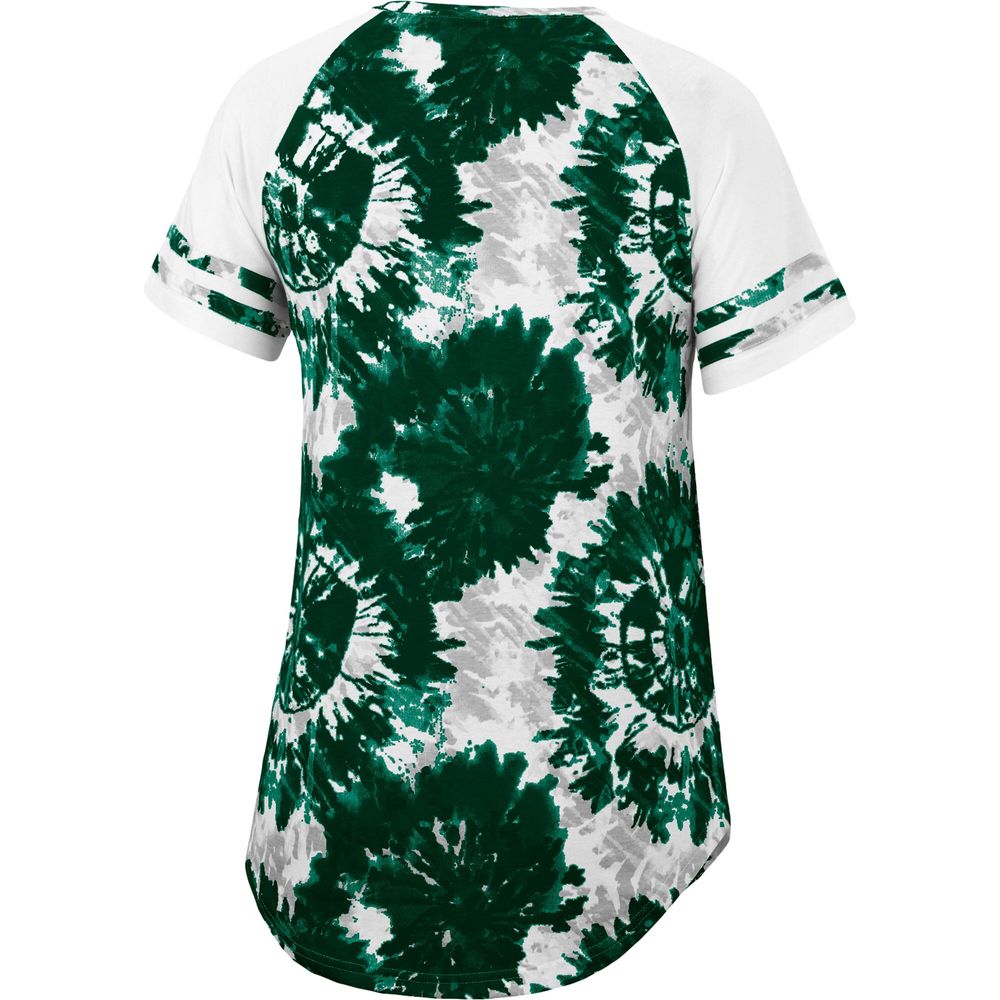 Women's Colosseum Green/White Michigan State Spartans Annie Oversized Tie-Dye Raglan T-Shirt