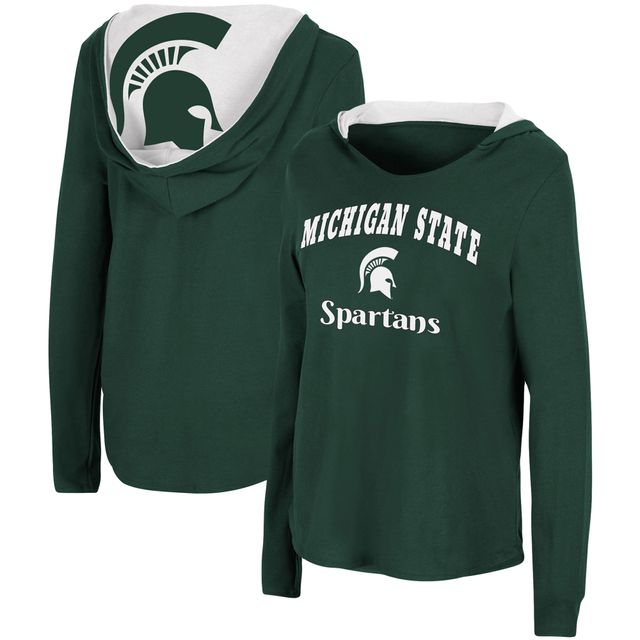 T-shirt à capuche manches longues pour femmes Colosseum Green Michigan State Spartans Catalina