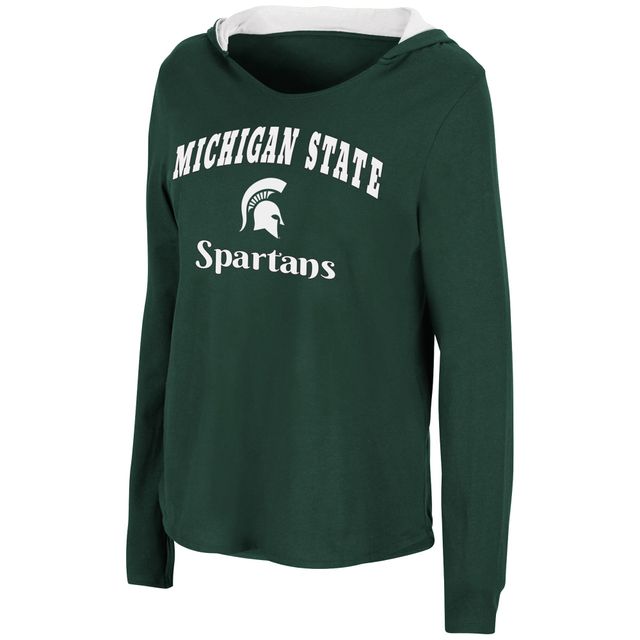 T-shirt à capuche manches longues pour femmes Colosseum Green Michigan State Spartans Catalina