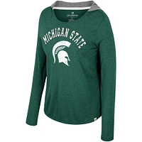 T-shirt à capuche manches longues et pour femmes Colosseum Green Michigan State Spartans Distressed Heather