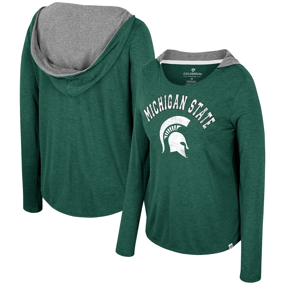 T-shirt à capuche manches longues et pour femmes Colosseum Green Michigan State Spartans Distressed Heather