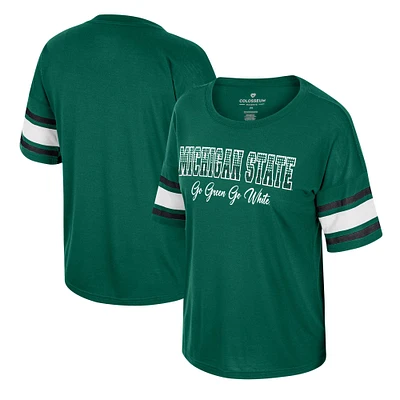 T-shirt avec strass pour femmes Colosseum Green Michigan State Spartans I'm Gliding Here