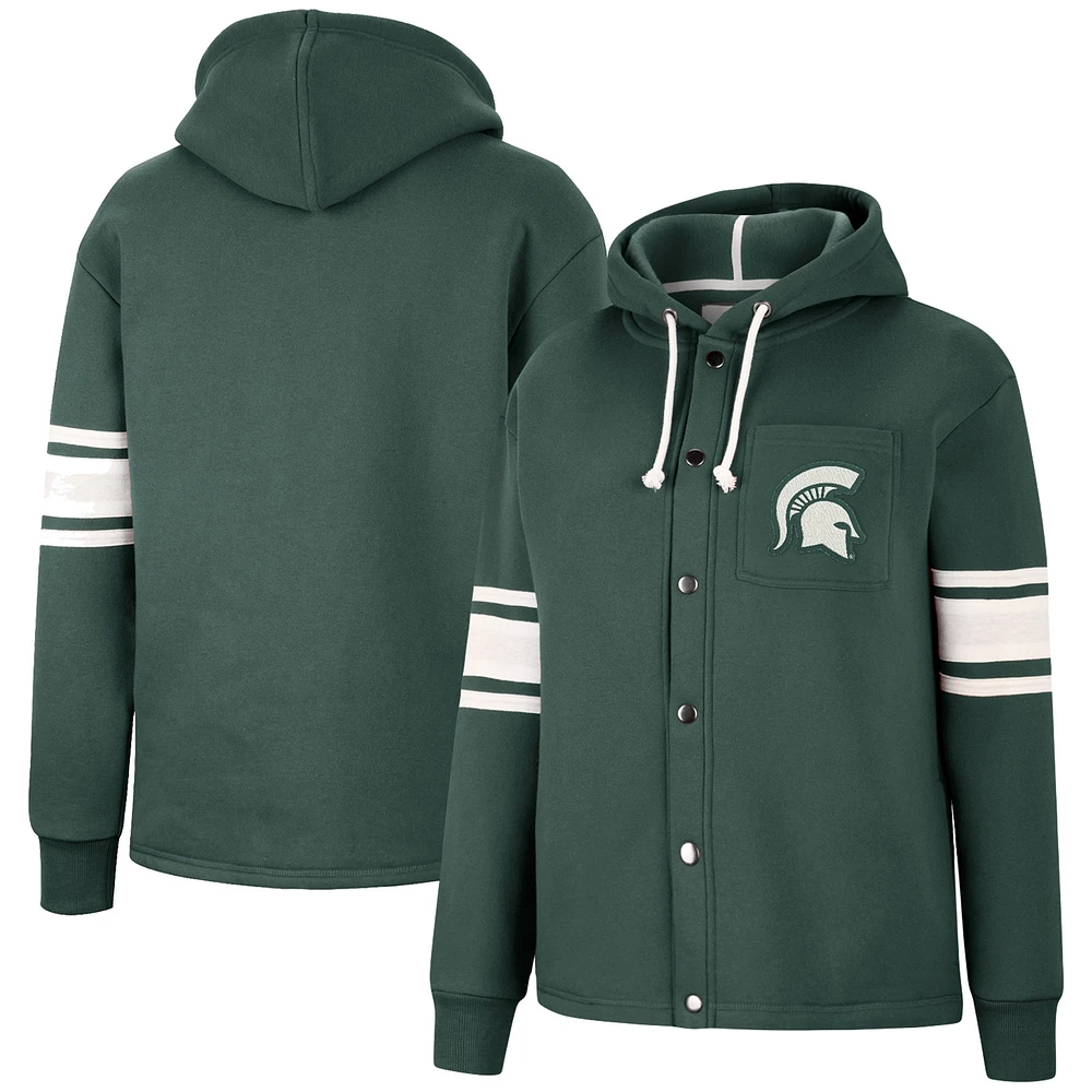 Colosseum Green Michigan State Spartans Mia Striped Full-Snap Hoodie Veste pour femme