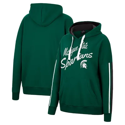 Michigan State Spartans Colosseum Women's Serena Oversized Sleeve Striping Pullover Hoodie - Green