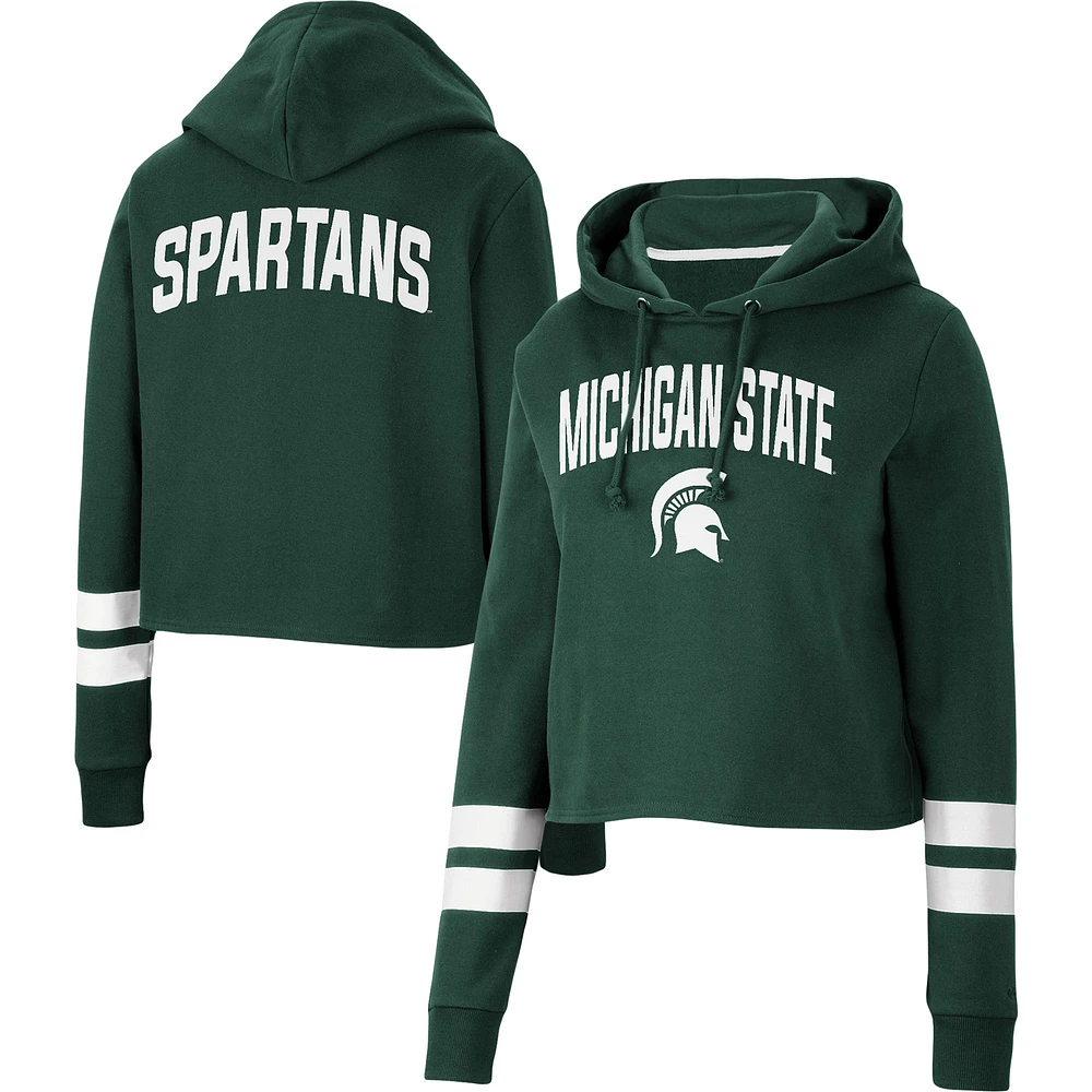 Sweat à capuche court rayures Colosseum Green Michigan State Spartans Throwback Stripe pour femmes