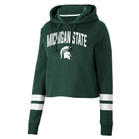 Sweat à capuche court rayures Colosseum Green Michigan State Spartans Throwback Stripe pour femmes