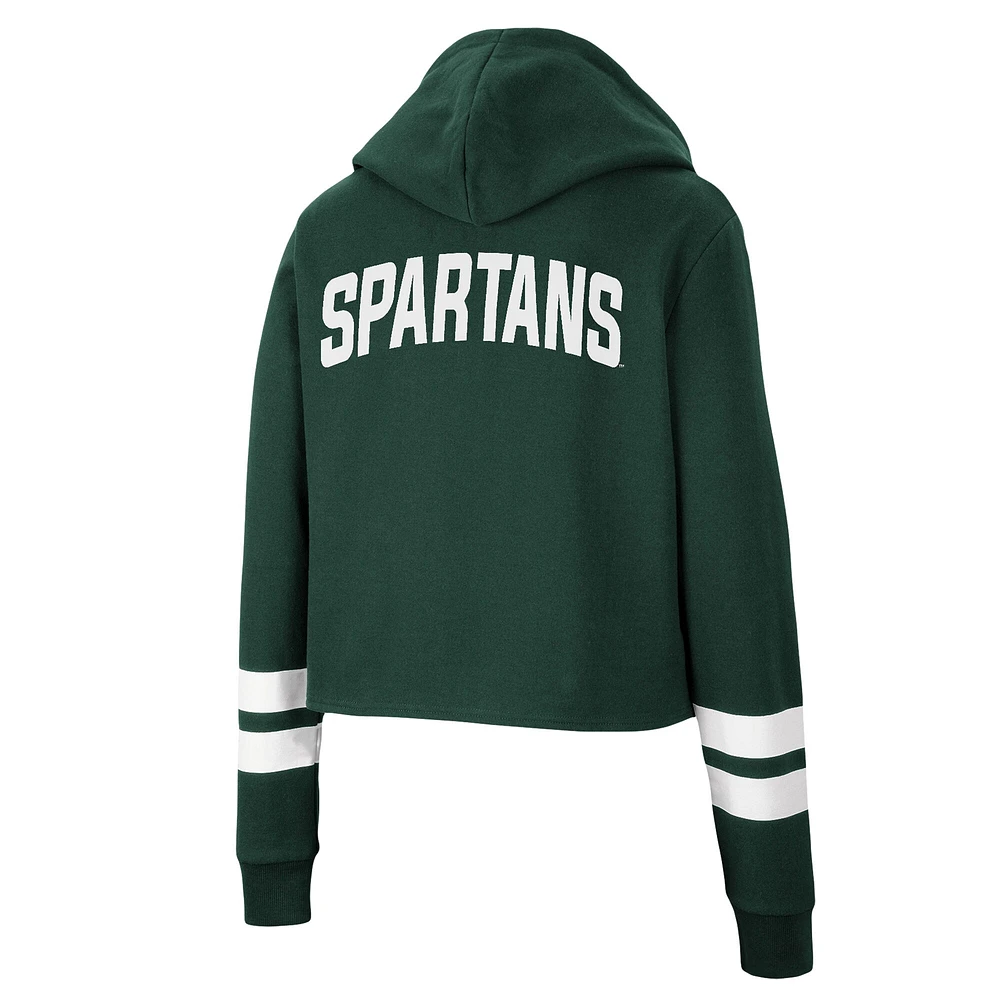 Sweat à capuche court rayures Colosseum Green Michigan State Spartans Throwback Stripe pour femmes