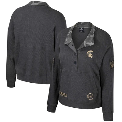 Sweat-shirt thermique Colosseum Heather Charcoal pour femmes Michigan State Spartans OHT Military Appreciation Payback Henley