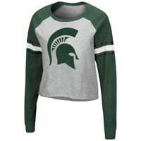 Women's Colosseum Heathered Gray/Green Michigan State Spartans Decoder Pin Raglan Long Sleeve T-Shirt