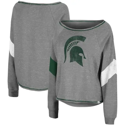 Michigan State Spartans Colosseum Women's Amped Chevron Stripe Raglan Boat Neck Pullover Sweatshirt - Heathered Gray