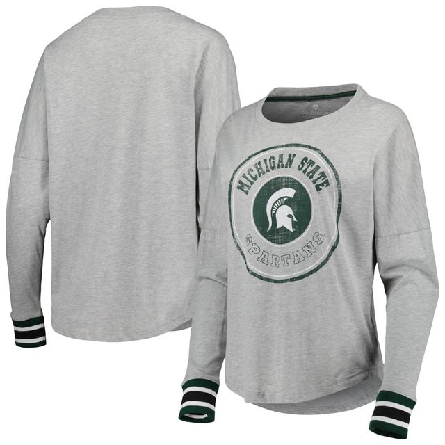 T-shirt Colosseum à manches longues pour femme gris chiné Michigan State Spartans Andy