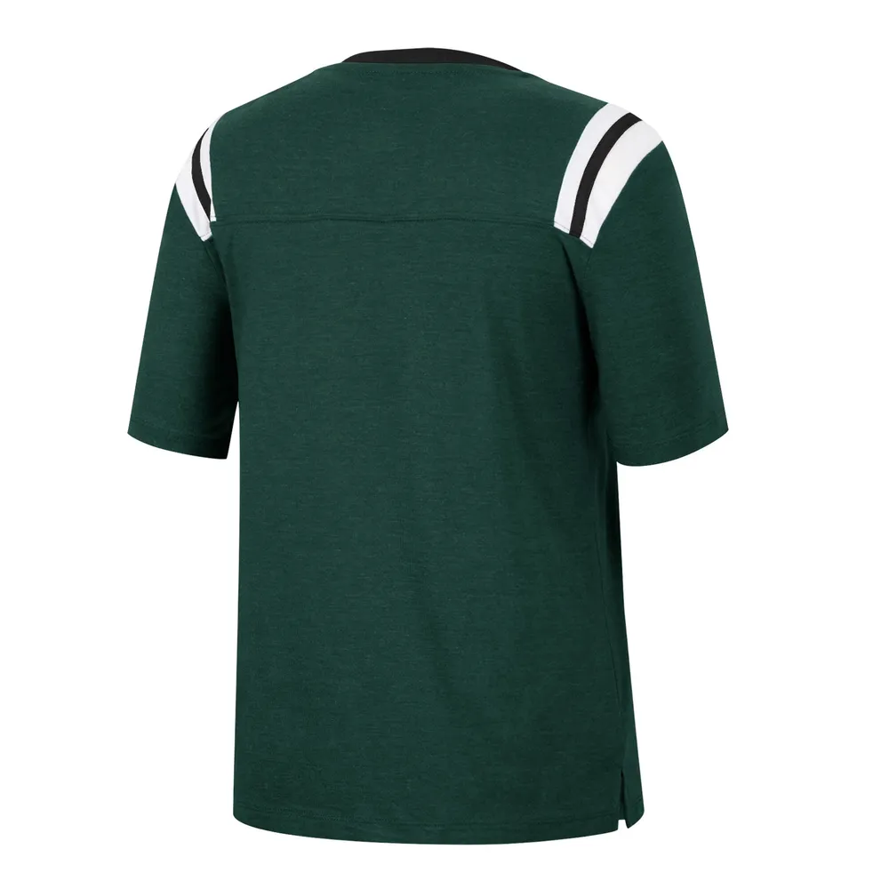 T-shirt à col en V pour femmes Colosseum Heathered Green Michigan State Spartans 15 Min Early Football