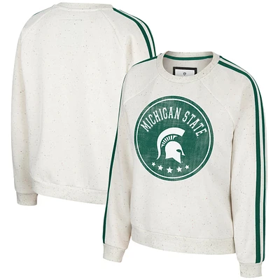 Women's Colosseum Natural Michigan State Spartans I'm Gorgeous Speckled Fleece Raglan Pullover Sweatshirt