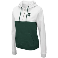 Women's Colosseum White/Green Michigan State Spartans Aidan Lightweight Half-Zip Hoodie