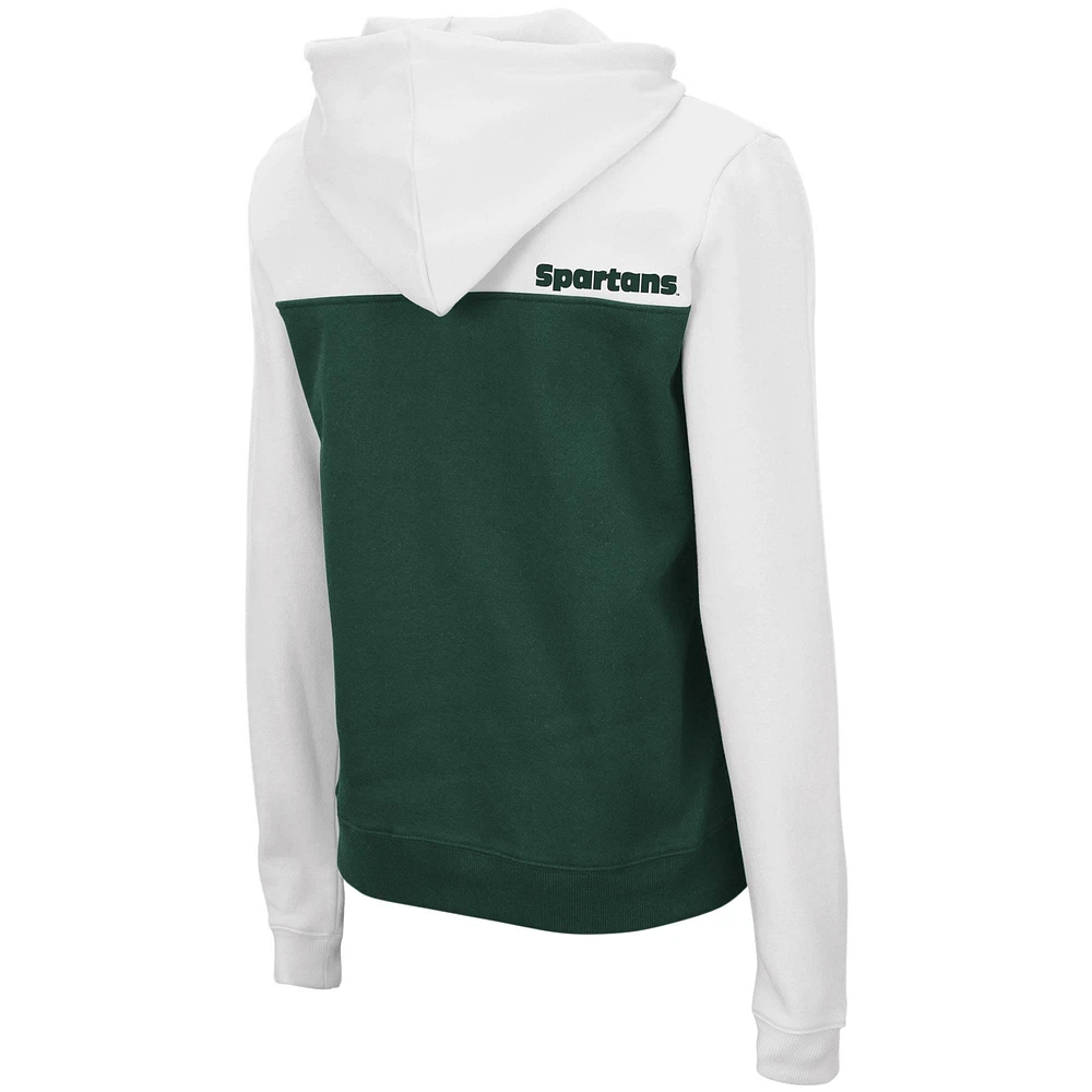 Women's Colosseum White/Green Michigan State Spartans Aidan Lightweight Half-Zip Hoodie