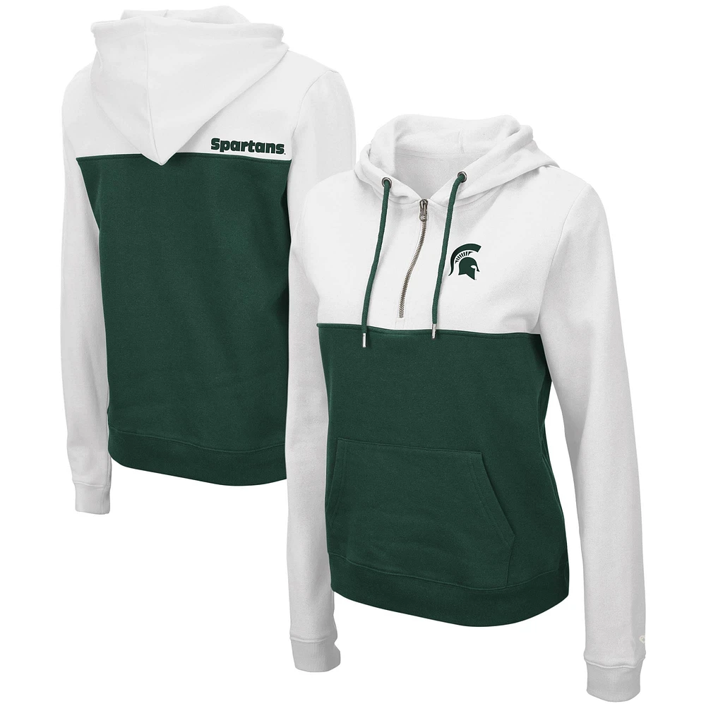 Women's Colosseum White/Green Michigan State Spartans Aidan Lightweight Half-Zip Hoodie