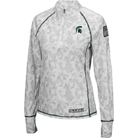 Veste légère ajustée à 1/4 fermeture éclair pour femme Colosseum White Michigan State Spartans OHT Military Appréciation Officer Arctic Camo