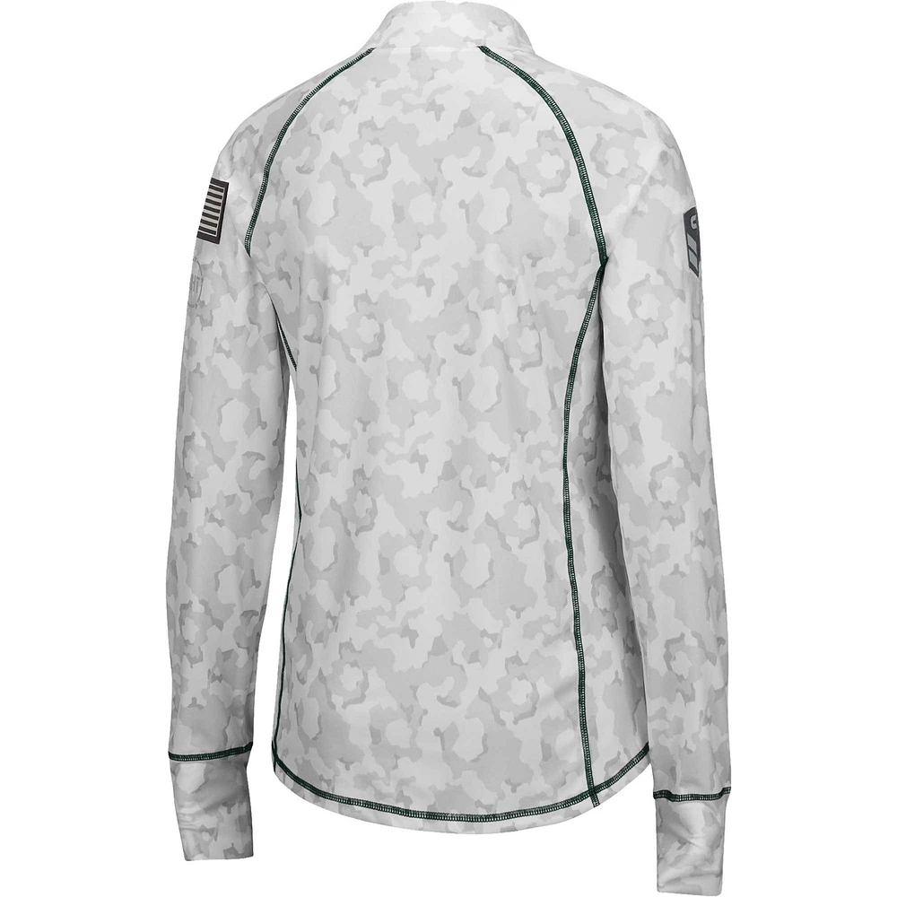 Veste légère ajustée à 1/4 fermeture éclair pour femme Colosseum White Michigan State Spartans OHT Military Appréciation Officer Arctic Camo