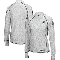 Veste légère ajustée à 1/4 fermeture éclair pour femme Colosseum White Michigan State Spartans OHT Military Appréciation Officer Arctic Camo