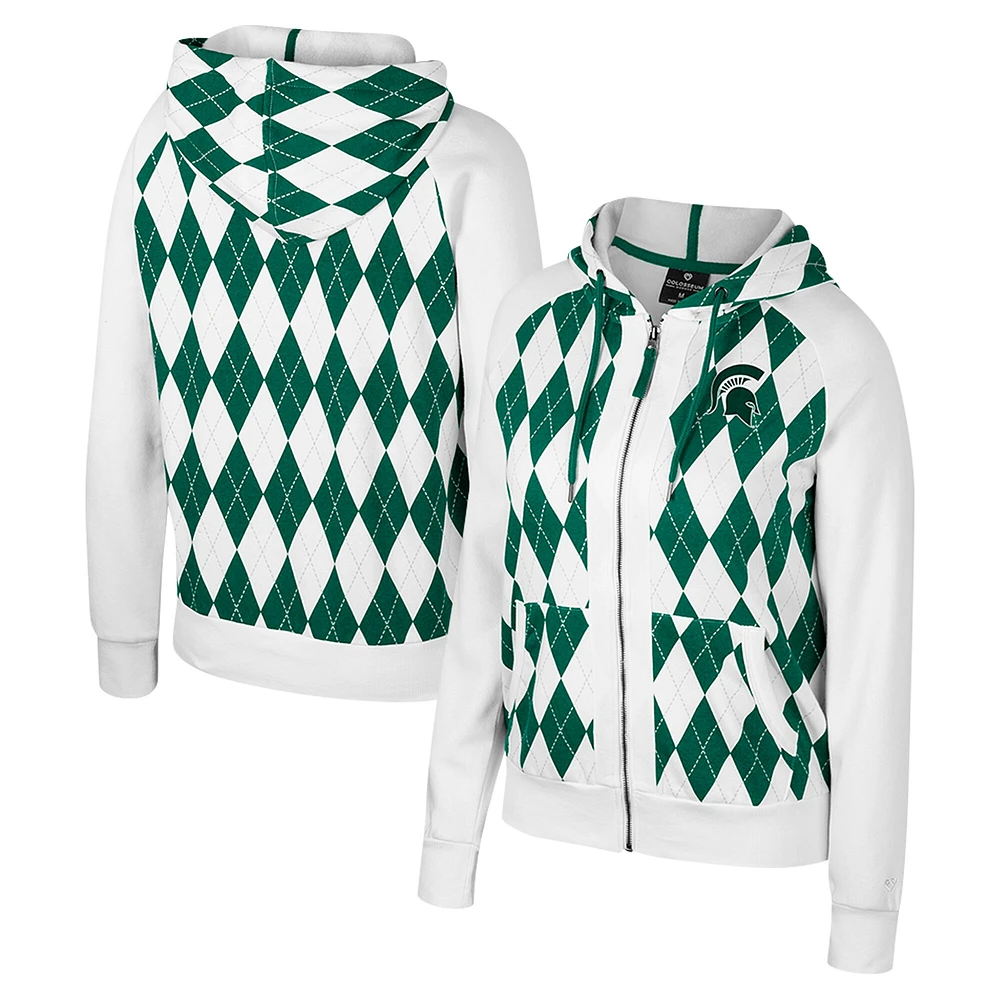 Veste zippée intégrale Dealio Argyle pour femme Colosseum White Michigan State Spartans