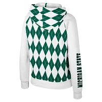 Veste zippée intégrale Dealio Argyle pour femme Colosseum White Michigan State Spartans