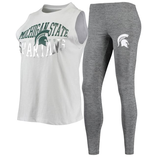 Ensemble de nuit avec débardeur et leggings Concepts Sport pour femmes, charbon bois/blanc, Michigan State Spartans