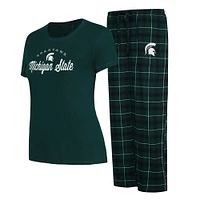 Ensemble de nuit pour femme Concepts Sport Vert/noir Michigan State Spartans Arctic T-shirt et pantalon en flanelle