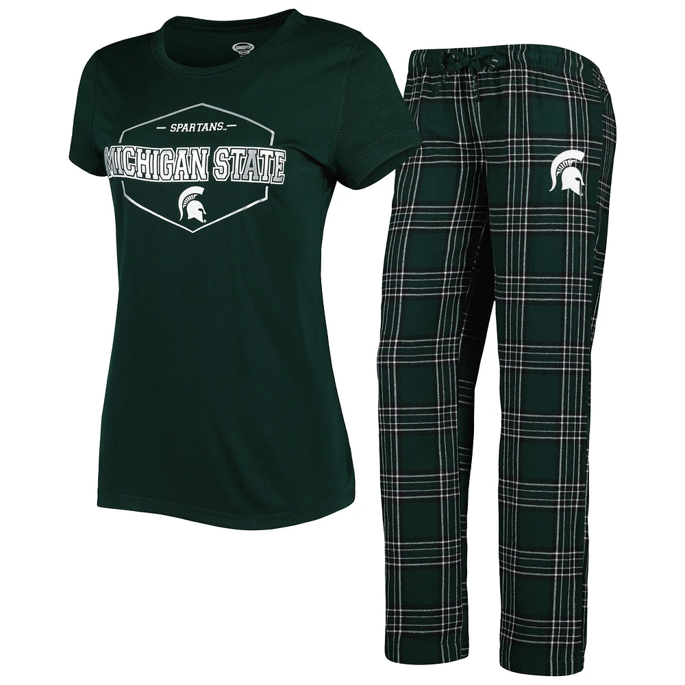 Concepts Sport pour femme Vert/noir Michigan State Spartans Badge T-shirt et pantalon en flanelle Ensemble de nuit