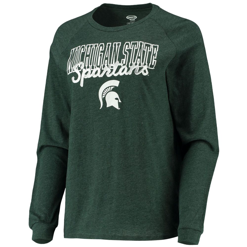 Women's Concepts Sport Green/Gray Michigan State Spartans Raglan Long Sleeve T-Shirt & Shorts Sleep Set