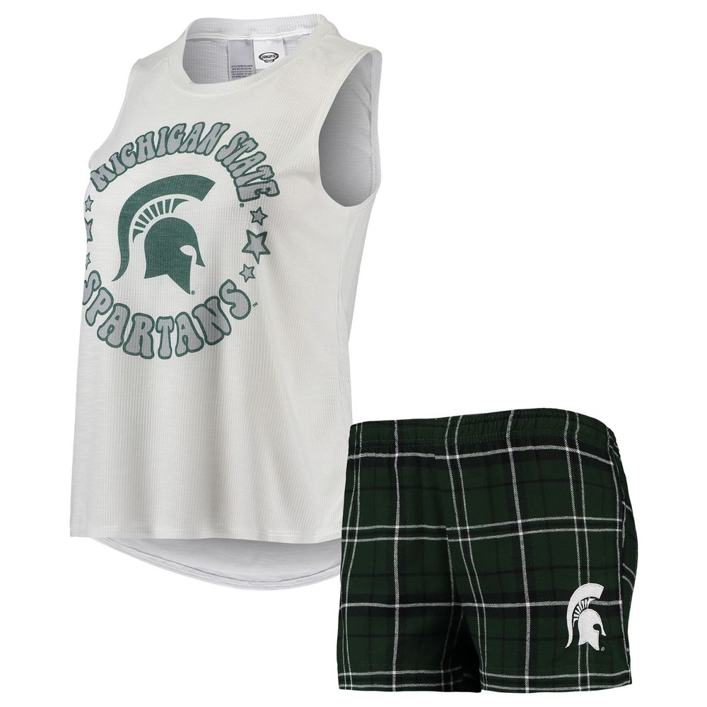 Women's Concepts Sport Green/White Michigan State Spartans Ultimate Flannel Tank Top & Shorts Sleep Set