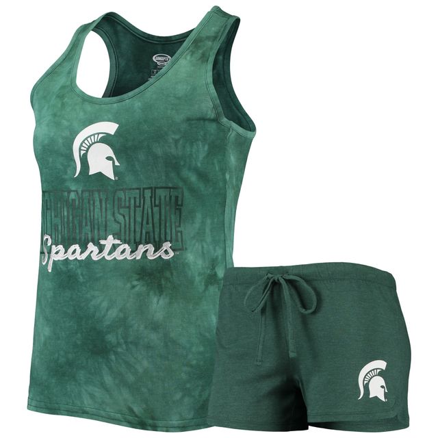 Ensemble débardeur et short Concepts Sport vert Michigan State Spartans Billboard Tie-Dye pour femmes