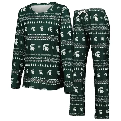 Michigan State Spartans Concepts Sport Women's Flurry Ugly Sweater Long Sleeve T-Shirt & Pants Sleep Set - Green