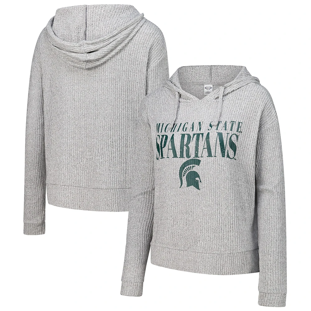 Women's Concepts Sport Heather Gray Michigan State Spartans Juniper Soft Modest Cropped Long Sleeve Hoodie T-Shirt