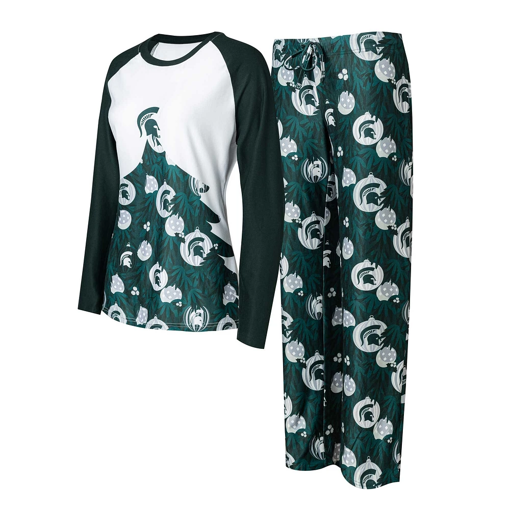 Ensemble de nuit Concepts Sport Hunter Green Michigan State Spartans Tinsel Ugly Sweater T-shirt à manches longues et pantalon pour femmes