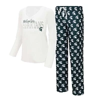 Women's Concepts Sport  White/Green Michigan State Spartans Long Sleeve V-Neck T-Shirt & Gauge Pants Sleep Set