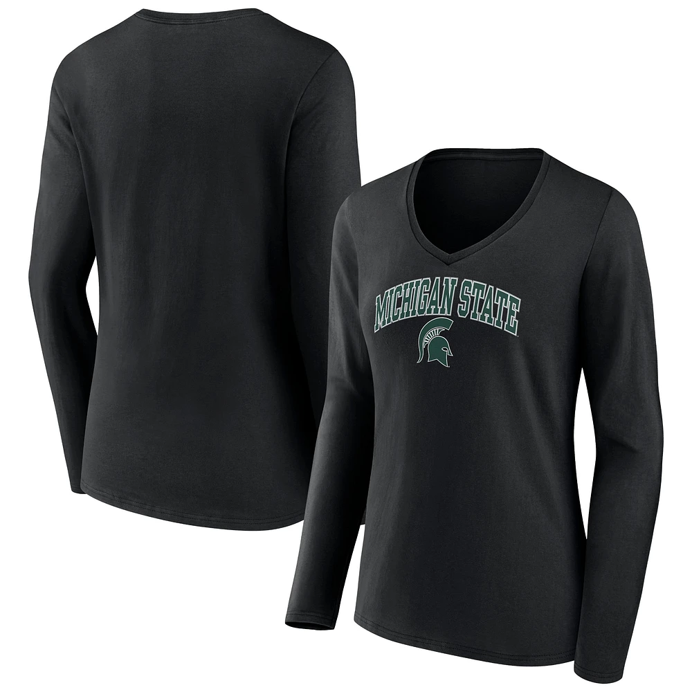 Women's Fanatics Black Michigan State Spartans Campus Long Sleeve V-Neck T-Shirt